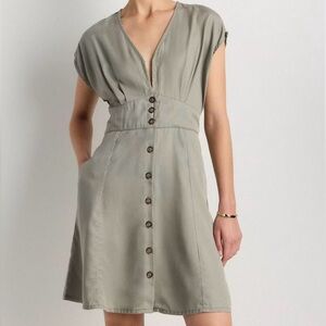 Quince Vintage Wash Tencel Olive Button-Front Dress